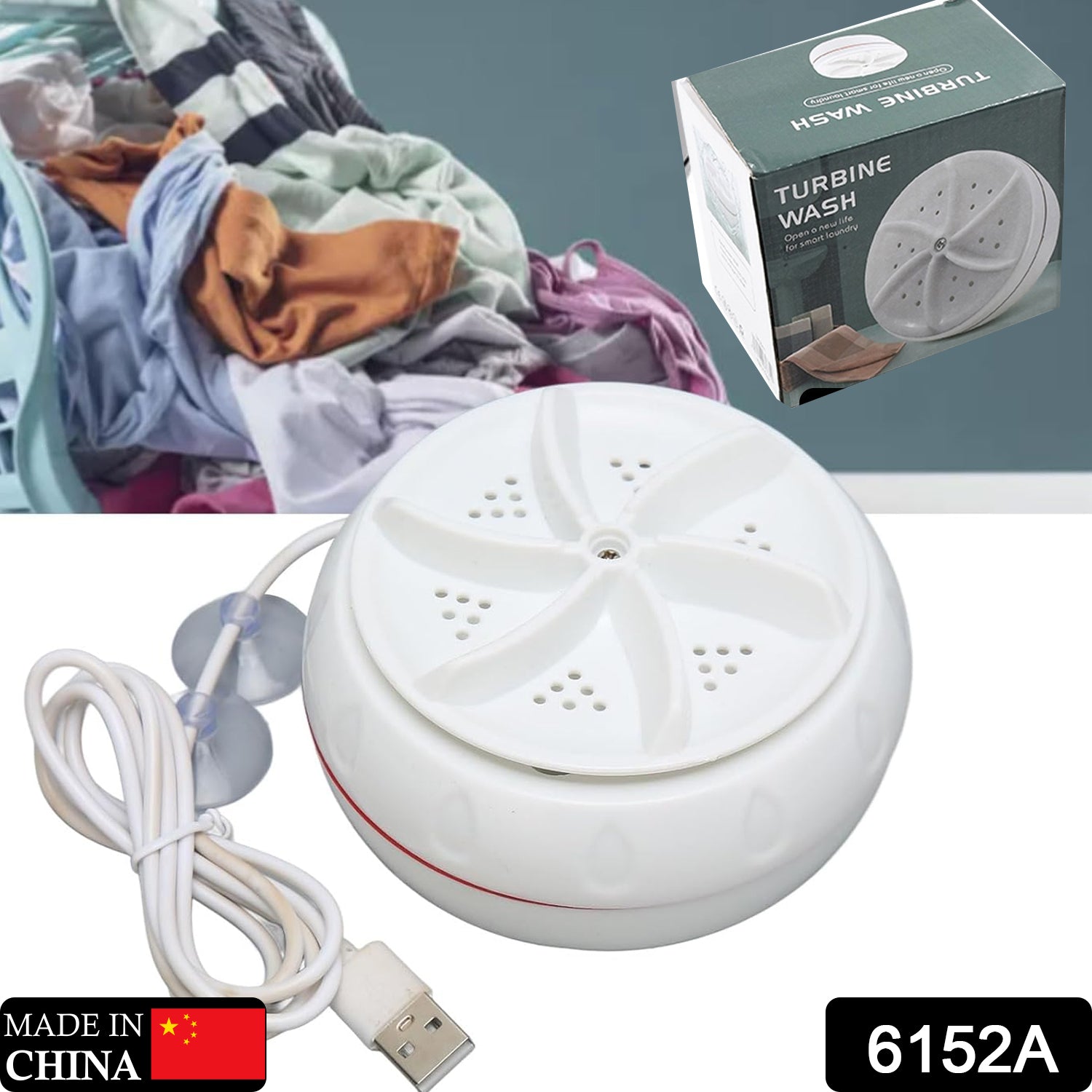 Portable turbo washer with USB cable, lightweight design for home, camping, and college use. Portable turbo washer with USB cable, lightweight design for home, camping, and college use.